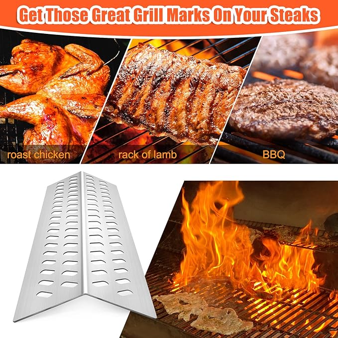 Stainless Steel 4pcs 16631 Flame Tamer Flavor bar and 3pcs 16520 Heat Plate Shield with 4pcs 16516 Burners for Bull Grill Replacement Parts,Fits for Blaze Lion, Cal Flame 4 Burner Gas Grills