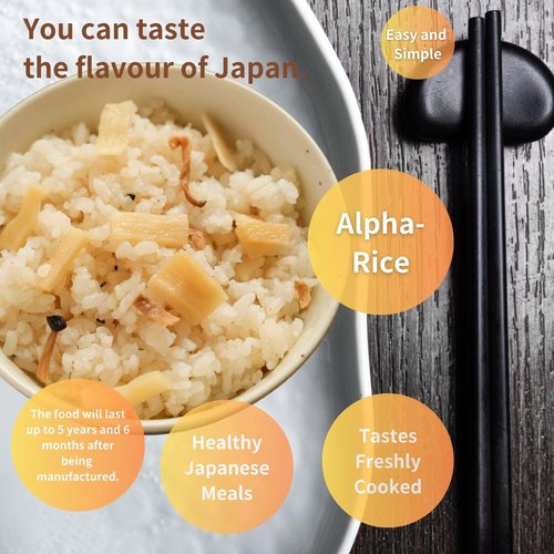GOHAN JAPAN Takenoko Bamboo Shoots Dried Alpha Rice (100% Japan-based) for Camping Mountain Climbing Emergencies 100g/3.5oz (A filling 260g/9.2oz meal) per 1-pack by Onisi Foods (1-pack, 100, Gram)