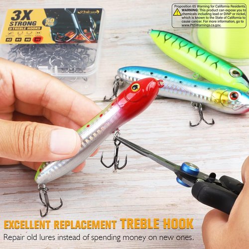 Dovesun Fishing Treble Hooks 3X Strong Professional V Triple Fishing Hooks for Saltwater Freshwater 50PCS Black Nickel Size #4