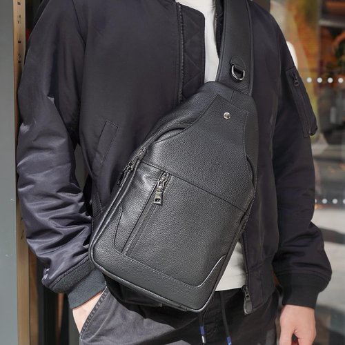 Full Grain Leather Crossbody Sling Bag Chest Backpack Outdoor Travel Hiking Sports Daypacks