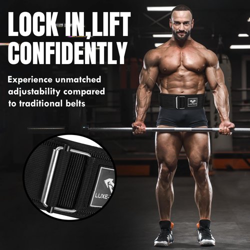 LUXE-TOUCH 4 Inches Nylon Weightlifting Belt with Quick-Release Buckle, Belt for Cross Working out, Bodybuilding, Power Lifting. Deadlift Training Belt, Adjustable Weight Lifting Spine Support (Black, Large (36" -40"))