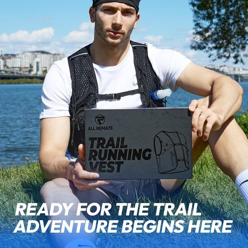 ALL REMATE All-in-One Multi Sport Running Vest including Water Bottle, Whistle, 11 Pockets & 6 Straps – Ergonomic Lightweight Reflective Gear