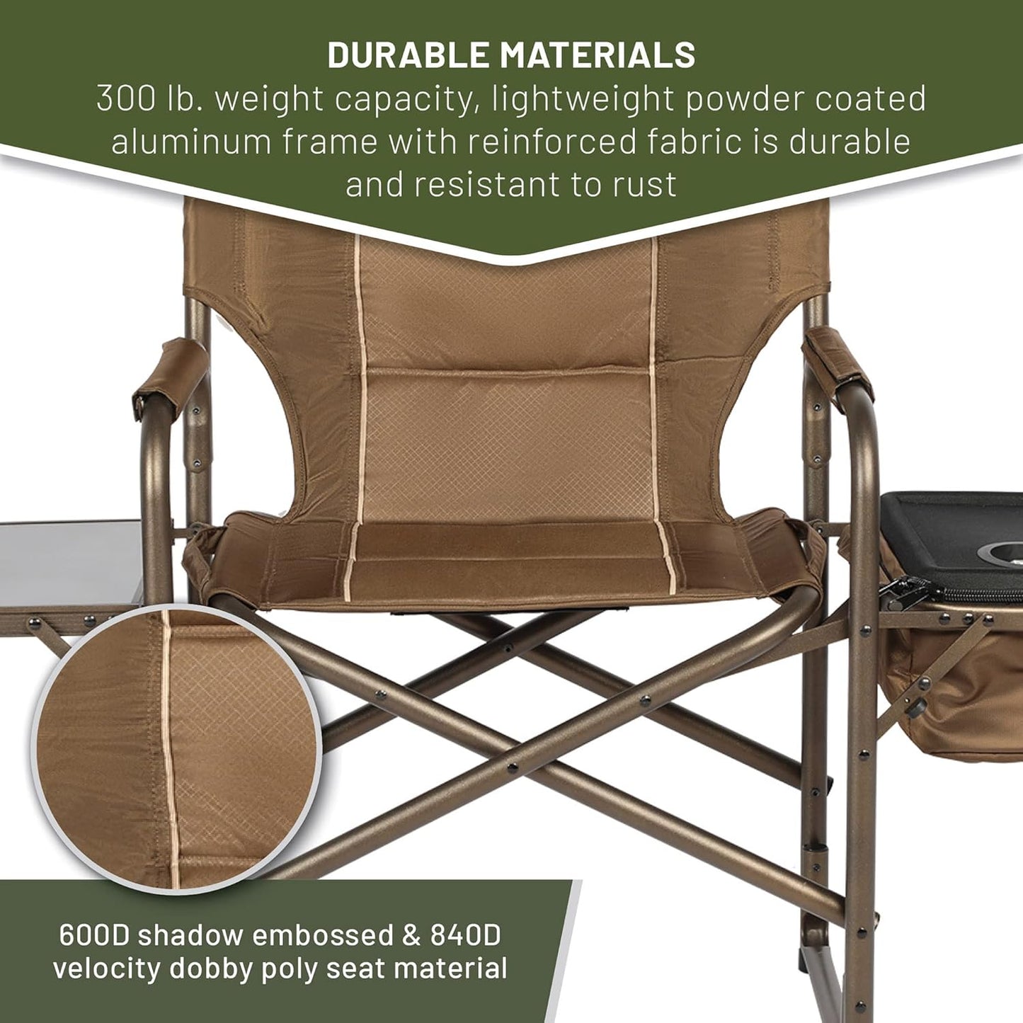 TIMBER RIDGE Lightweight Camping Chair, Portable Laurel Director's Chair with Foldable Side Table, Cooler Bag & Mesh Pocket, Compact Outdoor Folding Lawn Chair, Supports 300lbs, Grey