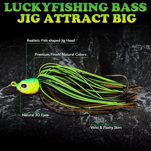 LUCKYFISHING Bass Jigs Swinging Swim Jigs for Bass Fishing Jigs Weedless Fishing Lures for Bass Pike Walleye Muskie Swinging Bass Jigs-3/8oz(10g)-3/0-5pcs