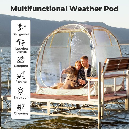 All Weather Proof Pod Sports Tent,Outdoor Weather Tent Sports Pod Pop Up Shelter with Sealed Floor,Pop Up Screen House with Carry Bag,Screen Room for Sport Event,Camping,Fishing-63"x63"x62"Clear