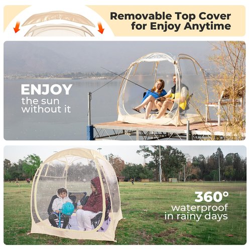All Weather Proof Pod Sports Tent,Outdoor Weather Tent Sports Pod Pop Up Shelter with Sealed Floor,Pop Up Screen House with Carry Bag,Screen Room for Sport Event,Camping,Fishing-63"x63"x62"Clear
