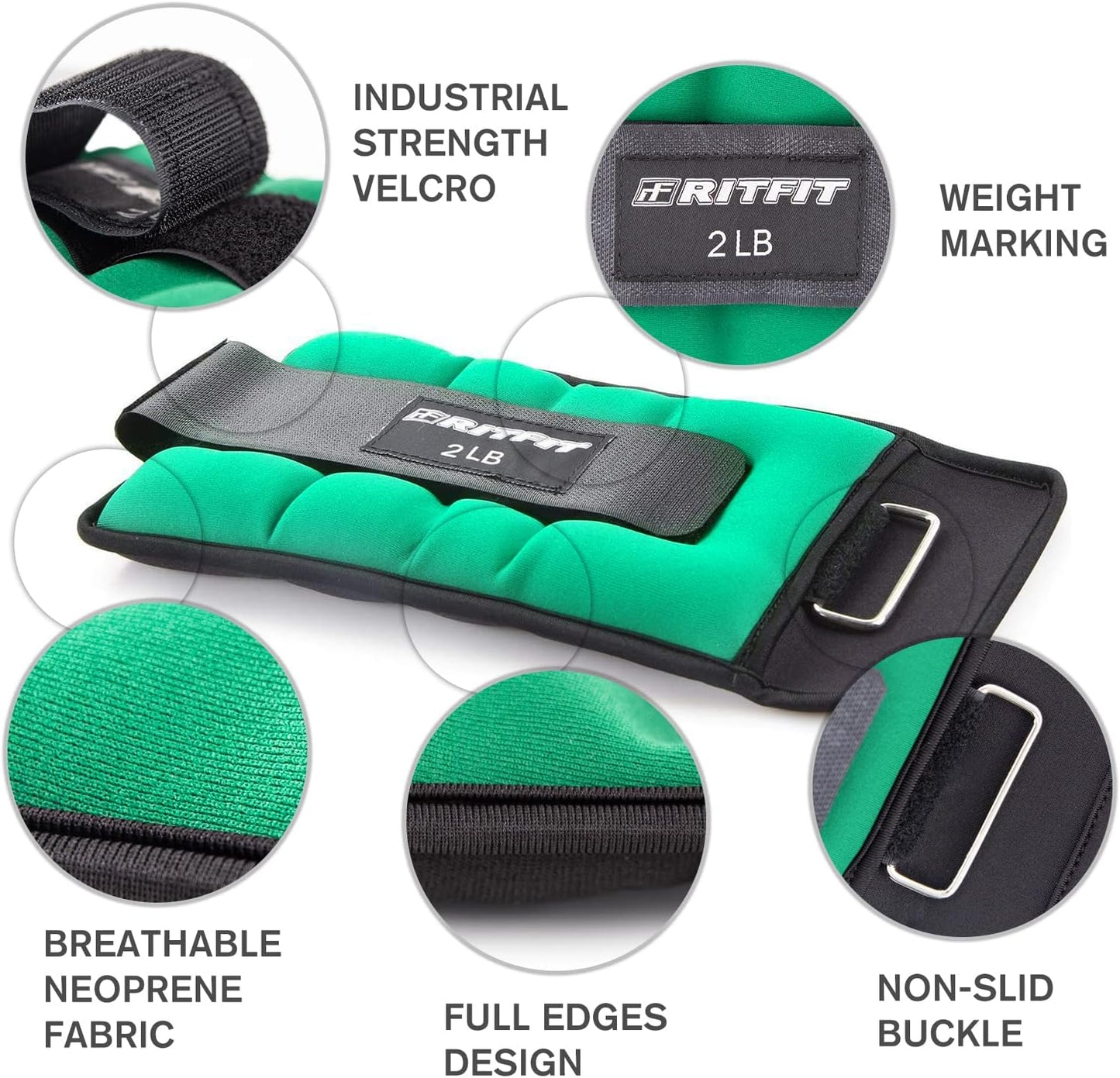 RitFit Ankle Wrist Weights (1 Pair) 1 1.5 2 3 4 5 LB Each with Fully Adjustable Strap for Arm, Hand & Leg - Best for Walking, Jogging, Gymnastics, Aerobics