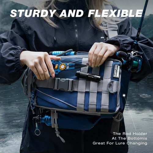 Ghosthorn Fishing Backpack Tackle Sling Bag-Backpack with Rod Holder- Lightweight Tackle Box Fly Fishing Gifts for Men Women (D.Blue)