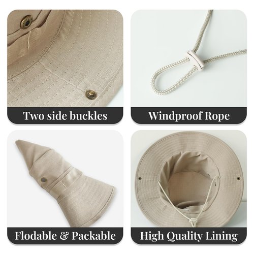 NPQQUAN Sun Hats for Men Women Wide Brim Bucket Hat UPF 50+ Protection Breathable Boonie Hat Fishing Hiking Pure Black