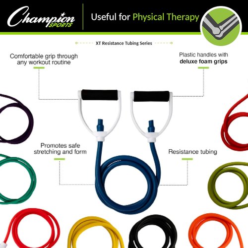 Champion Sports Resistance Tube Bands for Men and Women, Durable Stretch Fitness Band for Strength Training, Stretching, Rehabilitation- Premium Home Workout Equipment - 80 Lbs Resistance Tubing-Green