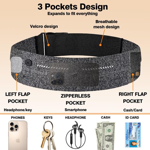 Versatile Zipperless Running Waist Belt for Women Men, Perfect for Workout & Sports, Holds Phone & Essentials, Ideal for Active Lifestyle, Secure Fit Fanny Pack and Sleek Design for Every Runner.