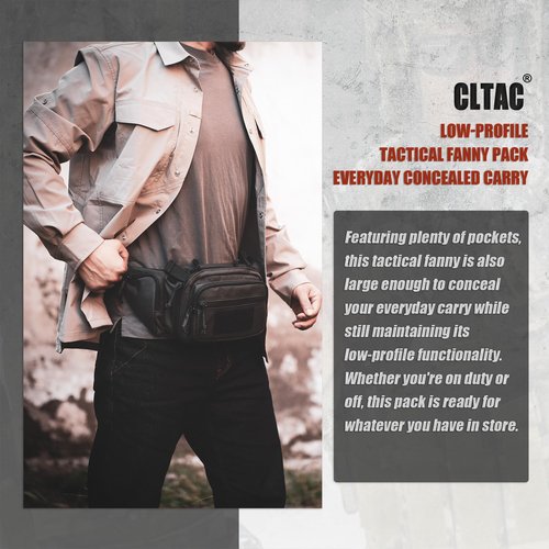 CLTAC Tactical Fanny Pack CCW Gun Waist Bag for Men and Women with Pistol Holster, Low Profile Concealed Carry Everyday Hip Pack for Hiking Travel Outdoor Running Hunting, Dark Grey