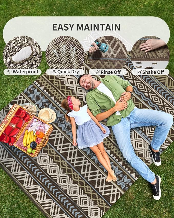 MontVoo Outdoor Rug Carpet Waterproof-Patio Rug Mat 6x9 Reversible RV Camping Rug Picnic Mat Plastic Straw Outside Rug for Balcony Porch Deck Beach-Boho Outdoor Area Rug for Patio Decor Colorful