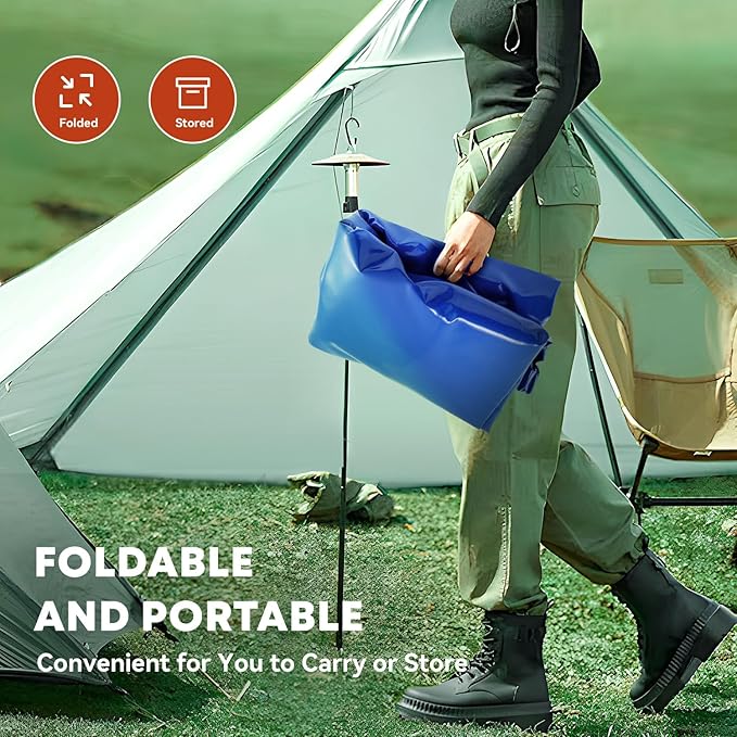 LANUEVA 158 Gal/600L Portable Water Storage Bladder, 1000D PVC Foldable Water Tank with Spigots and Overflow Kit, Water Storage Containers for Emergency Water, RV, Irrigation&Camping (Blue, 600L)