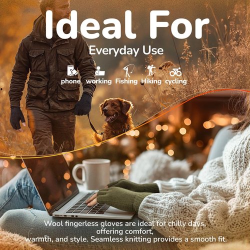 SONORAN Merino Wool Fingerless Gloves for Men & Women, Half Finger Gloves Base Layer Warm with Thermal Soft Knit Liner Glove for Hunting Fishing Hiking S/M (Black Gray)