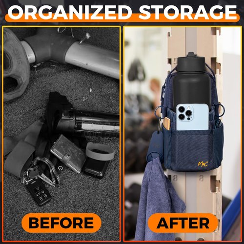 M2C® PREMIUM Magnetic Gym Bag – Gym Pouch with Water Bottle Holder, Cup & Wallet Pocket, Phone Storage, Key Clip, Adjustable Sling Strap – Ideal for Sports, Work & Travel