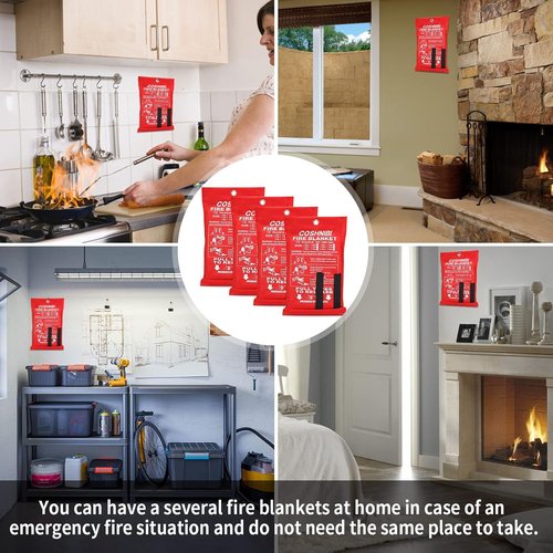 COSHNIBI Emergency Fire Blanket for Home & Kitchen - High Heat Resistant Fire Suppression Blanket （2 Pack）