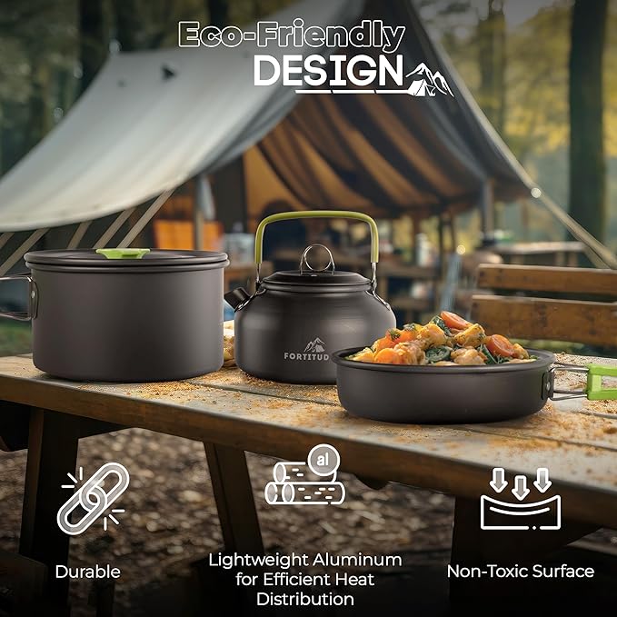 Camping Cookware Set - 19-Piece Lightweight Backpacking Cookware with Pots, Pans, Utensils - Compact Outdoor Cooking Kit for Camping, Hiking, Backpacking & Survival