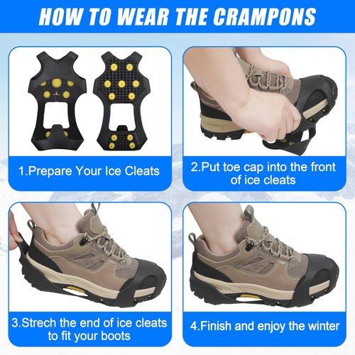 Ice Cleats for Shoes and Boots - Snow Traction Cleats Crampons with 11 Studs for Walking on Snow and Ice - Anti Slip Overshoe Footwear Rubber Walking Cleat Crampon(L【Women(10-11.5)/Men(8.5-10)】)