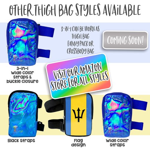 Holographic Thigh Bag | Carnival Leg Harness for Women | Outdoor Waist Pouch | J'ouvert Travel Leg Pack with Wide Adjustable Straps | Black