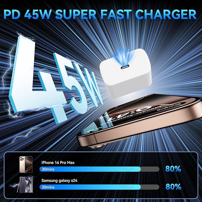 Phone 16 Pro Max Charger Fast Charging, 45W Super Fast USB C Charger Block with 10FT Long Charging Cord Cable for Phone 16 Pro Max/16 Pro/16/16 Plus,15 Pro Max/15 Pro/15,Android Phone-White&Purple