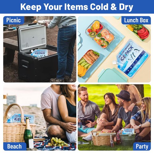 Omoojee Reusable Ice Packs for Cooler, 4 Pack Freezer Ice Packs for Lunch Boxes, Cooler Ice Packs for Camping Gear, Fishing, Medium