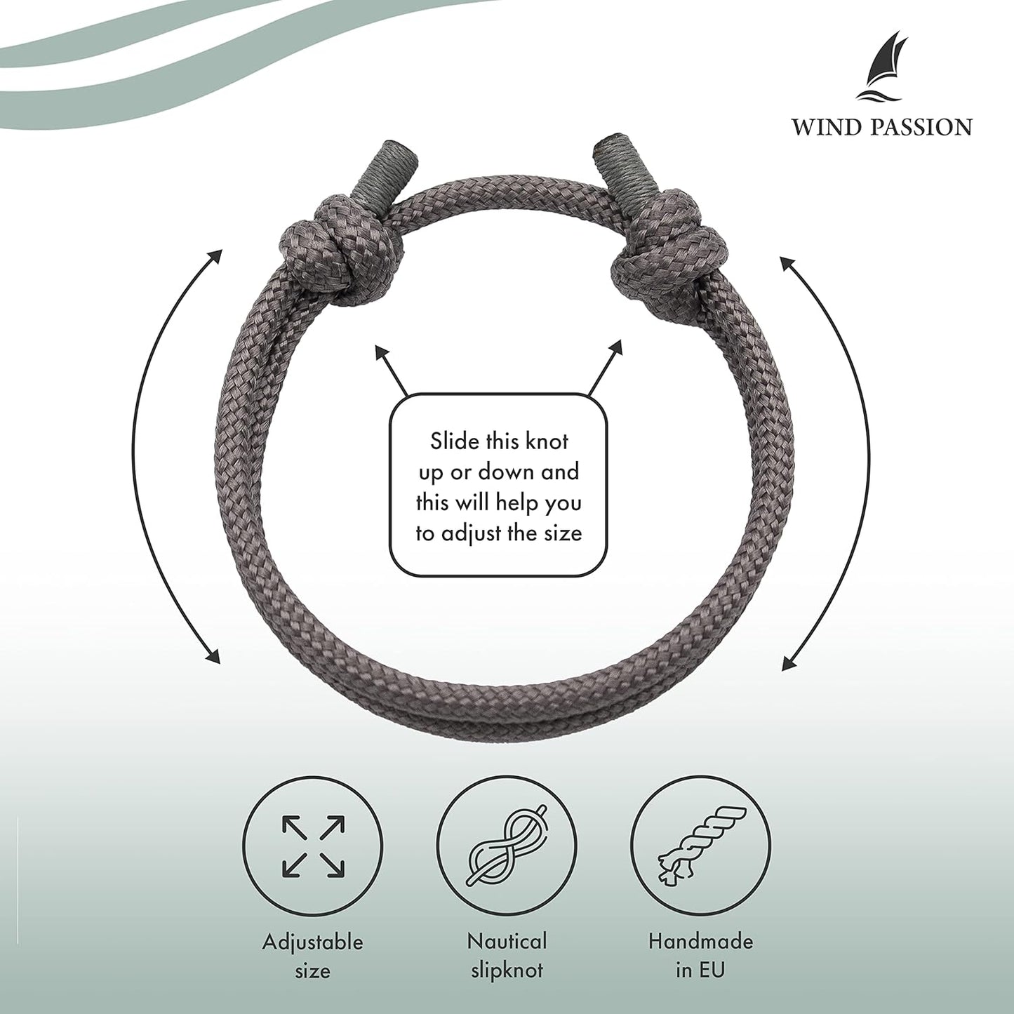 Wind Passion - Rope Bracelet for Men & Women - Adjustable Sailors Knot Paracord Bracelet - Waterproof & Sturdy