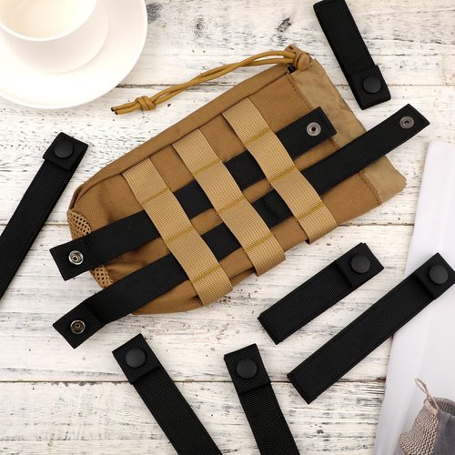 PEUTIER 8pcs Straps for MOLLE, Webbing Straps Nylon for MOLLE Attachment Strap Heavy-Duty Snap Elastic Strap Buckle Fastener Molle Panel Connectors for Camping Hiking Backpack Molle Accessories