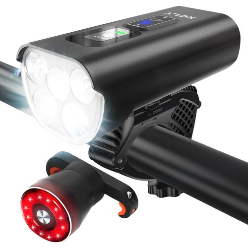 10000mAh Bike Lights for Night Riding - Mental Bike Light Set 5LED Light USB Rechargeable Front and Back Headlights & Taillights for Night Riding - 20000 Lumen, Easy Install, IPX6 Waterproof - Black