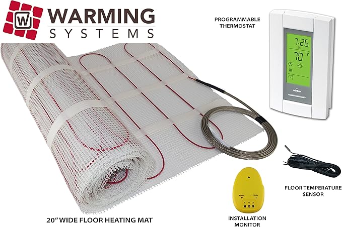 240 Sqft, 240 Volt Mat Electric Radiant Floor Heating System, Heated Floor System, Includes Radiant Floor Heating Thermostat and Sensor. Under Tile Floor Heating System for Heated Floors, Radiant Heat
