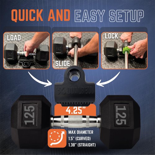 DUALBELL Dumbbell Barbell Converters- Pair Black w/black weight collars for 1", 25mm bar- Connect Dumbbells to 1" standard diameter bar, barbell adapters to replace weight plates- 250lb capacity