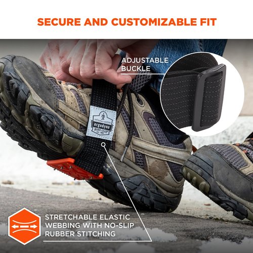 Ergodyne TREX 6316 Mid-Sole Ice Cleats Traction for Flat Soles, Easily Rotates for Indoors, Driving, Climbing