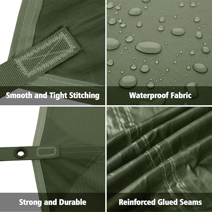 FREE SOLDIER Camping Tarp Waterproof Portable Multifunctional Outdoor Camping Traveling Awning Backpacking Shelter Rain Tarp (Dark Green 13×13ft)