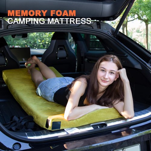 Airpanda Memory Foam Camping Mattress Sleeping Pad, 3" Thick Waterproof Portable Roll Up Sleeping Mats & Floor Mattress Pad with Pillow + Travel Bag for Camping Car Truck Tent Sleepover Kids Adult