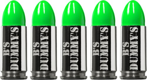 B's Dry Fire Snap Caps - A.K.A. B's Dummy's - Dummy 9mm Luger Training Caps (5 Pack) (Neon Green Nickel)
