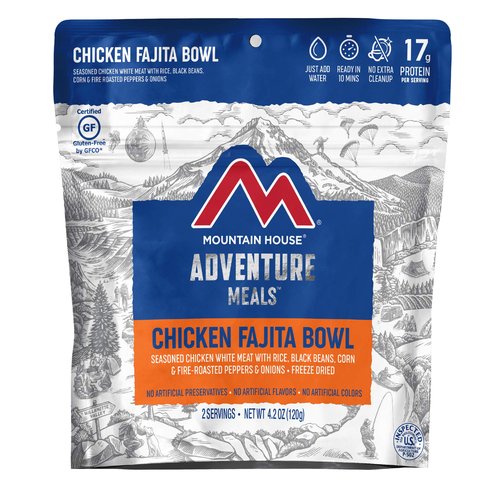 Mountain House 2-Servings Veggie Chorizo Breakfast Scramble & Chicken Fajita Bowl Freeze-Dried Backpacking Food Bundle