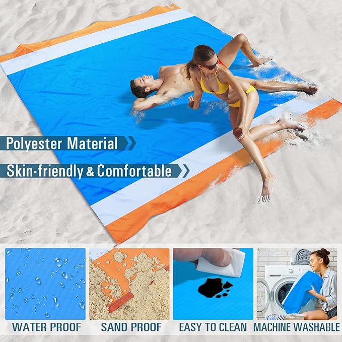 Beach Blanket Sandproof Waterproof 78''×81''1-5 Adults Oversized,Compact Lightweight Durable Beach Mat for Travel Camping Hiking Picnic Blanket