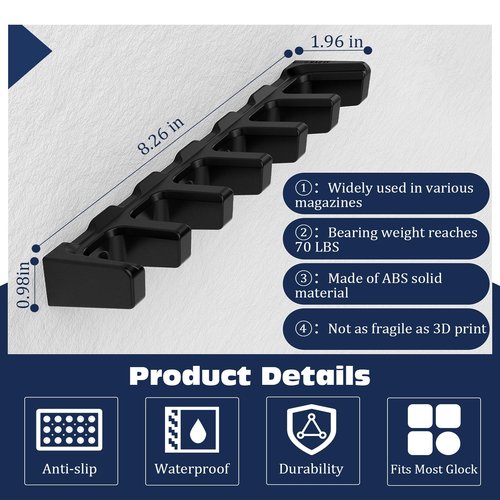 2Pack Magazine Mount for Glock 17 19 22 23 26 31 32 33 34 | Handgun Mag Holder Wall Mount Storage Rack | Mag Holder Display for Gun | Gun Magazine Holder Fit for Glock 17 Accessories (12 Slots)