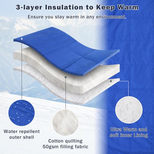 Catalonia Outdoor Windproof Wearable Stadium Blanket, Oversized Waterproof Wearable Blanket Poncho, Warm Insulated Hooded Coat for Football Games, School Sporting Events, Camping, Travel, Blue