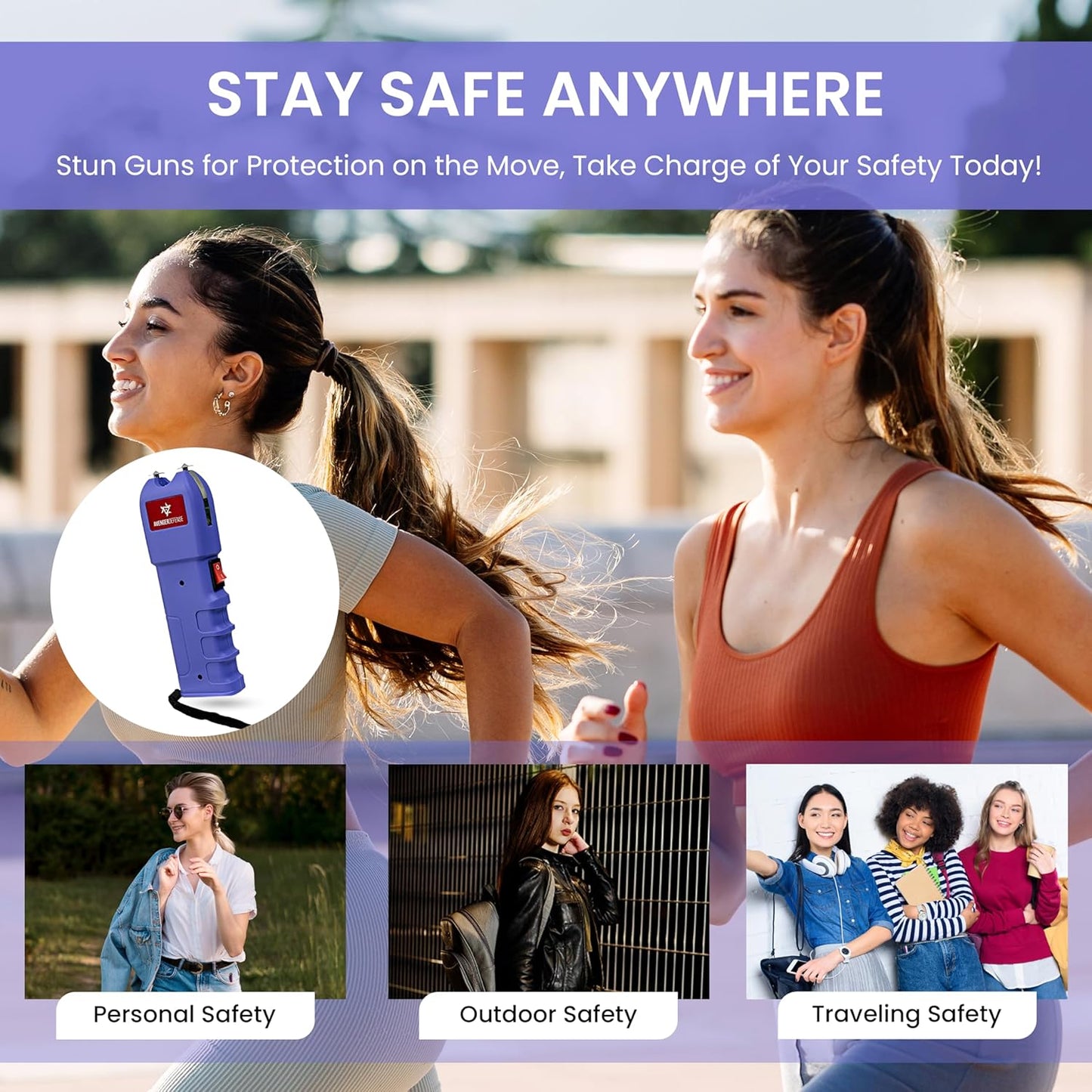 Stun Gun for Self Defense with LED Flashlight Protection Device for Women (ADS-10)
