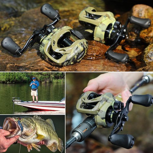 Sougayilang Camo Baitcasting Reel, 18LB Carbon Fiber Drag Baitcaster Fishing Reels,Super Smooth 8.0:1 Gear Ratio,9+1 Button Magnetic Braking System Casting Reel（Right）