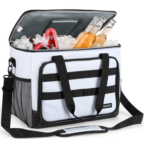ZAKEEP Soft Cooler Bag, Large Leakproof Beach Cooler, 30 Cans Collapsible Cooler with Adjustable Shoulder Straps, Ice Chest, Portable Insulated Bag Camping Coolerbag for Travel＆Camping＆Picnic, White