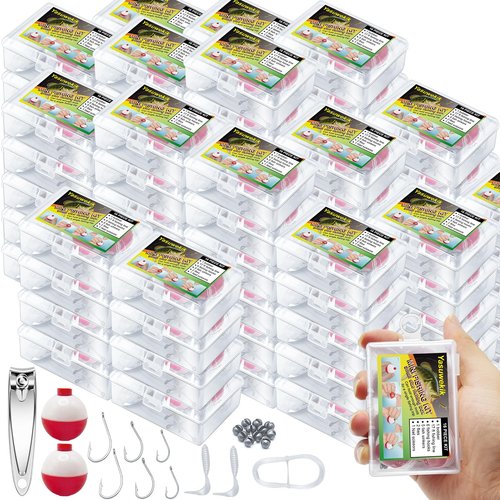 yasuwekik Mini Fishing Kits Bulk for Kids Small Survival Fishing Kit Portable Fishing Tackle Fishing Accessories Fishing Gear with Case for Beginner Christmas Shoebox Stocking Stuffer Gift (100)