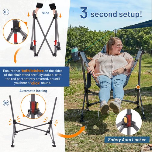 TIMBER RIDGE Hammock Camping Chair, Oversized Swinging Hammock Chair with Adjustable Back and Seat for Outdoor Lawn, Sports, Supports 400lbs, Blue