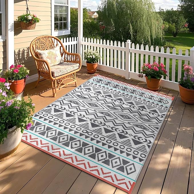 Outdoor Rugs Patio Camping Waterproof - 4x6 Plastic Straw Patio Rug Portable for Campers, Outside RVs Mat, Outdoor Area Carpet for Patios Clearance, Backyard Porch, Balcony, Picnic