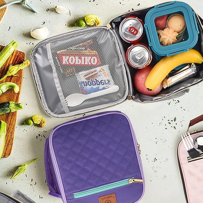 Lunch Box Reusable Lunch Bag for Men Women Kids Adults,Insulated Lunch Bag Waterproof Lunch Box Cooler,Small Lunch Box With Side Pockets for Work Office School Travel Picnic -Gray