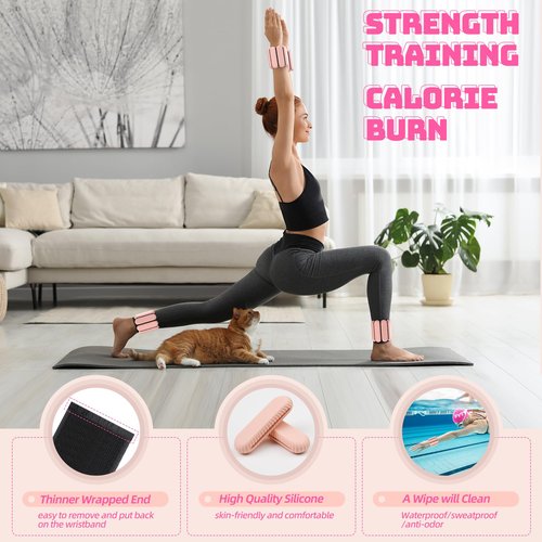 HEYZONE Ankle Weights for Women,Adjustable Ankle and Wrist Weights for Women 2 Lbs Set of 2 (1 Lb Each),Wearable Wrist Leg Arm Weights for Walking Yoga Pilate Barre Gym,Flesh Pink
