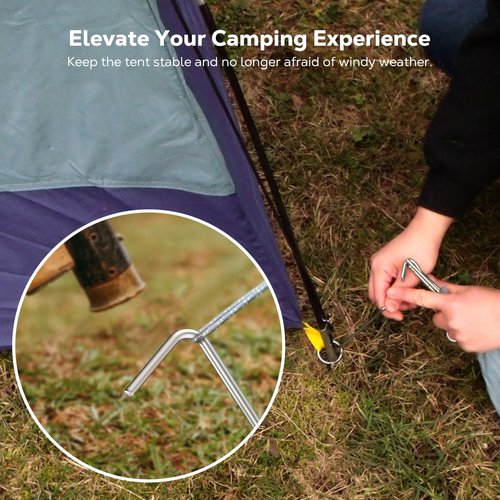 Raynesys Galvanized Tent Stakes 10 Pack, Heavy Duty Camping Stakes with Hook, 7 Inch Metal Tent Stakes, Tent Garden Stakes for Camping, Canopies, Gardening, Outdoor Decorations