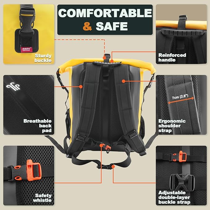 Waterproof Backpack Dry Bag 35L/55L – Heavy Duty Roll-Top Hiking Backpack Sack Keeps Gear Dry for Travel, Kayaking, Boating, Camping, Rafting and Fishing