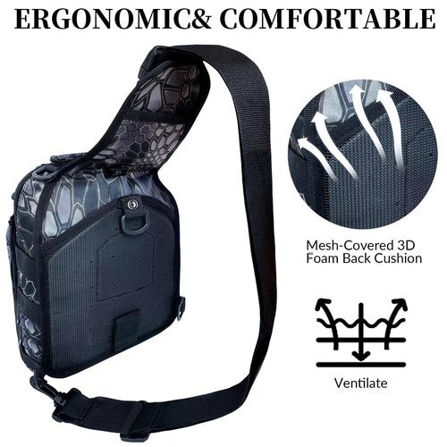 Fishing Backpack Outdoor Tackle Backpacks Small Sling Backpack with Rod Gear Holders for Fish Hunting and Traveling (A: Camouflage Black)